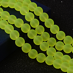 Chapelets de perles en verre transparent, mat, ronde, jaune vert, 10mm, Trou: 1.3~1.6mm, Environ 80 pcs/chapelet, 31.4 pouce