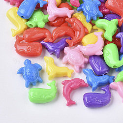 Cuentas de plástico de poliestireno (ps), forma de criaturas marinas mixtas, color mezclado, 17~24x21~27x9~10mm, agujero: 3.5~4 mm