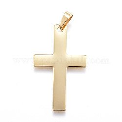 Ionenbeschichtung (IP) 304 Edelstahlanhänger, lateinisches Kreuz, golden, 36.5x22x1 mm, Bohrung: 4x7 mm