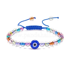 Mauvais œil acrylique et bracelet de perles tressées au chalumeau rond pour femme, bleu, diamètre intérieur: 2~3-3/4 pouce (5.2~9.5 cm)