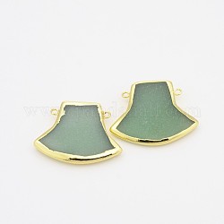 Natural Green Aventurine Gemstone Fan Pendants, with Golden Plated Brass Finding, 31x38x6mm, Hole: 2mm