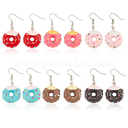 ANATTASOUL 6 Pairs 6 Colors Resin Doughnut Dangle Earrings, Platinum Brass Jewelry for Women, Mixed Color, 41mm, Pin: 0.6mm, 1 pair/color
