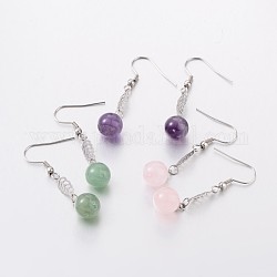Natural Mixed Stone Dangle Earrings, with 304 Stainless Steel Findings, 48mm, Pin: 0.7mm