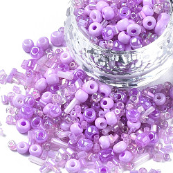 Perles de rocaille en verre, mixedstyle, formes mixtes, moyen orchidée, 1~7x2~4mm, Trou: 0.7~1mm, environ 450g / livre