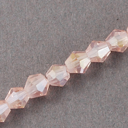 Abalorios de vidrio, color de ab chapado, facetados, bicono, rosa brumosa, 2x3mm, agujero: 0.5 mm, aproximamente 200 pcs / cadena, 16.5 pulgada