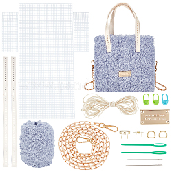 Kits de sacs de crochet de tricot de bricolage, y compris le fil, feuilles de toile en plastique de maille, poignées de sac, chaînes de sangle de sac, des aiguilles à tricoter, fil, fermoir magnétique, Étiquettes, anneau en d, bleu acier clair