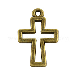 Alliage de style tibétain croix latine pendentifs, Sans cadmium & sans nickel & sans plomb, bronze antique, 17x10.5x1mm, Trou: 1.5mm, environ 2380 pcs/1000 g