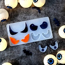 Moldes colgantes de silicona de ojo de fantasma de halloween, moldes de resina, para resina uv, fabricación artesanal de resina epoxi, blanco, 69x132.5x5mm, agujero: 2 mm, diámetro interior: 13~32x23~26 mm