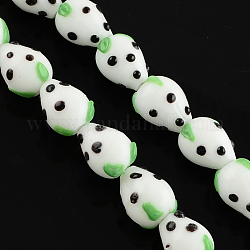 Perles vernissées de fraise 3D ;qnuelles, blanc, 13~16x11mm, Trou: 2mm