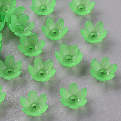 Protezioni tallone acrilico smerigliato, 6 -petal, fiore, verde lime, 14x6mm, Foro: 2 mm, circa 1660pcs/500g