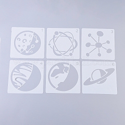 Plastic Drawing Stencil for Kids Teen Boys Girls, Reusable Drawing Template for DIY Scrapbooking, Journal, School Projectss, Planet Theme, White, 130x130x0.3mm, 6pcs/set
