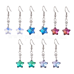 Star Glass Dangle Earrings, 304 Stainless Steel Jewelry for Women, Mixed Color, 45mm, Pin: 0.7mm