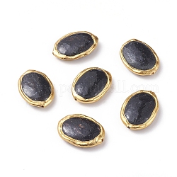 Pierres gemmes naturelles, avec des accessoires bordés en laiton plaqué or, ovale, 29.5x20.5x7.5mm, Trou: 1mm