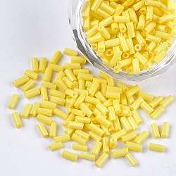 Perline di tromba in vetro, foro rotondo, colori opachi, giallo, 3~5x1.5~2mm, Foro: 0.8 mm, circa 15000pcs/scatola
