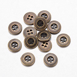 Botones de la aleación, 4 agujero, plano y redondo, estilo tibetano, Bronce antiguo, 18x2mm, agujero: 1 mm