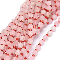Fili di perline quarzo roso  naturale , con perline semi, sfaccettato, bicono, perline prisma a doppia punta terminata, 5~7x6mm, Foro: 0.8 mm, circa 48pcs/filo, 15.55 pollice (39.5 cm)