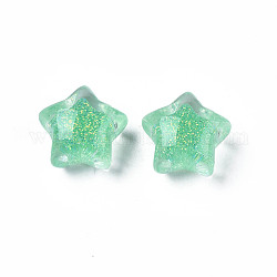 Translucent Acrylic Cabochons, with Glitter Powder, Star, Medium Sea Green, 15.5x16.5x11mm