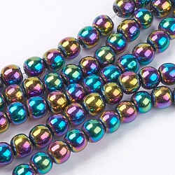 Non magnetici perle ematite sintetico fili, grado a, tondo, multicolore placcato, 6mm, Foro: 1.5~2 mm, circa 65~70pcs/filo
