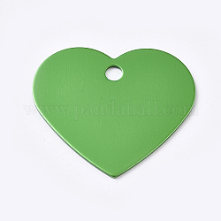 Colgantes de aluminio, etiquetas en blanco, corazón, verde lima, 33x37.5x1mm, agujero: 3.5 mm