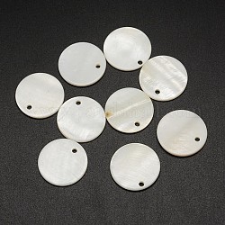 Окрашенные естественно плоские круглые раковины кулон, белые, 20x2 мм, отверстие : 2 мм