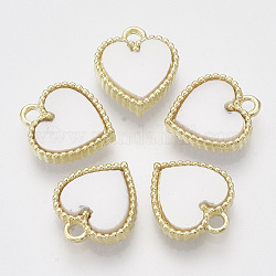Alloy Pendants, with Double Sided Plastic, Heart, Golden, White, 14.5x13x3~4mm, Hole: 1.8mm