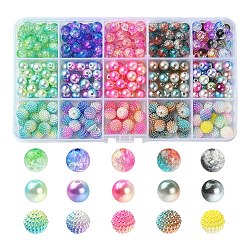 385 Uds. 15 perlas de imitación de plástico abs de estilo y cuentas acrílicas transparentes craqueladas, redondo, color mezclado, 7.5~10x7~10mm, agujero: 1~2 mm