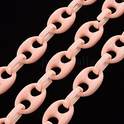 Handmade Opaque Acrylic Coffee Bean Chains, Oval, Pink, Link: 27x17x9mm, Oval: 18.5x11.5x4.5mm, about 3.28 Feet(1m)/strand