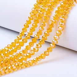 Galvanisieren Glasperlen, ab Farbe plattiert, facettiert, Rondell, orange, 8x6 mm, Bohrung: 1 mm, ca. 72 Stk. / Strang, 16.14 Zoll (41 cm)