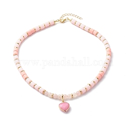 Polymer Clay Perlenketten, mit galvanisierten Edelsteinherzanhängern und Messingperlen, rosa, 17.01 Zoll (43.2 cm)