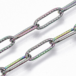 Ionenbeschichtung (IP) 304 strukturierte Büroklammerketten aus Edelstahl, gezogene längliche Kabelketten, gelötet, Regenbogen-Farb, 12x4x1 mm, ca. 39.37 Zoll (1m)/Strang