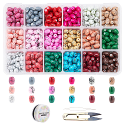DIY Baking Painted Drawbench Glass Beads Stretch Bracelet Making Kits, include Sharp Steel Scissors, Elastic Crystal Thread, Stainless Steel Beading Needles, Mixed Color, Beads: 8x6mm, Hole: 1mm, 900pcs/set