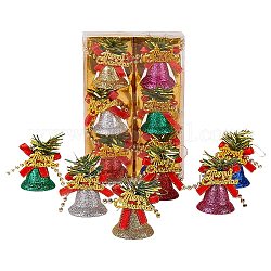 2 sätze 12 stücke kunststoff merry christmas glocke anhänger dekorationen, mit Polyesterseil, Mischfarbe, 80x36 mm, 6 Stück / Set
