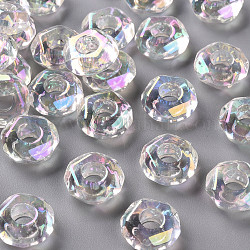 Transparentem Acryl europäischen Perlen, ab Farbe plattiert, Großloch perlen, Flachrund, facettiert, klar ab, 13x5.5 mm, Bohrung: 5 mm