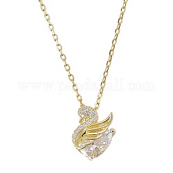 Collar con colgante de cisne de circonita cúbica transparente, 925 joyería de plata esterlina para mujer, dorado, 15.35 pulgada (39 cm)