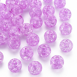 Perles en acrylique transparentes craquelées, ronde, violette, 12x11mm, Trou: 2mm, environ566 pcs / 500 g.