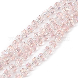 Transparent Electroplate Glass Beads Strands, Faceted, Rondelle, AB Color Plated, Pink, 5.5x3.5~4mm, Hole: 1mm, about 100pcs/strand, 21.65~22.05 inch(55~56cm)