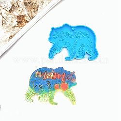 Bear with Flower & Word mama DIY Pendant Silicone Molds, Resin Casting Molds, For UV Resin, Epoxy Resin Jewelry Making, Deep Sky Blue, 66x81x8mm, Hole: 4mm