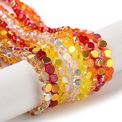 Transparent Electroplate Glass Beads Strands, AB Color Plated, Faceted, Flat Round, Mixed Color, 4x4x2.5mm, Hole: 1.1mm, about 145~155pcs/strand, 20.08''~21.65''(51~55cm)
