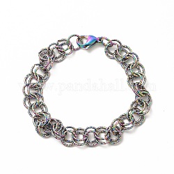 Ion Plating(IP) 304 Stainless Steel Chain Bracelets for Women Men, Rainbow Color, 8-1/8 inch(20.5cm)