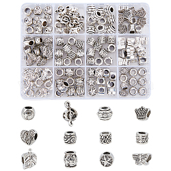 Nbeads tibetan style legierung europäische perlen, Großloch perlen, Bleifrei, Mischformen, Antik Silber Farbe, 120 Stück / Karton