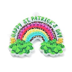 Pendenti in acrilico a tema San Patrizio, fascino del trifoglio, arcobaleno, 33x36x2.5mm, Foro: 1.8 mm