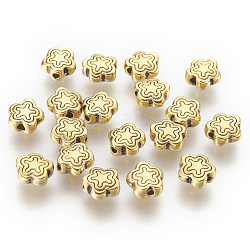 Tibetischer stil legierung perlen, Bleifrei und cadmium frei, Antik Golden Farbe, Blume, ideal für Muttertagsgeschenke machen, ca. 7 mm lang, 7 mm breit, 2.5 mm dick, Bohrung: 1.5 mm
