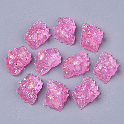 Cabujones de resina epoxi transparente, estilo de la jalea de la imitación, con lentejuelas / paillette, forma de concha de caracol, color de rosa caliente, 23.5~24.5x14.5~15.5x9.5~10.5mm