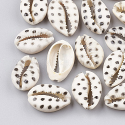 Bedruckte Kaurimuschel Perlen, kein Loch / ungekratzt, Schwarz, 20~26x13~18x5~7 mm