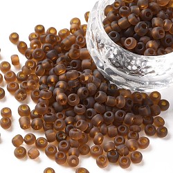(servizio di reimballaggio disponibile) perline di semi di vetro, colori satinati, tondo, marrone noce di cocco, 6/0, 4mm, Foro: 1~1.5 mm, su 12 g / borsa