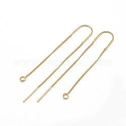 Fornituras de aretes de latón, con bucle, hilos de oreja, real 18k chapado en oro, 100~109mm, agujero: 2 mm, pin: 0.8 mm