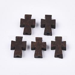 Cuentas de madera natural, teñido, cruz, coco marrón, 13.5x10x4.5mm, agujero: 1.5 mm