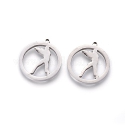 201 Stainless Steel Pendants, Manual Polishing, Ring with Human, Stainless Steel Color, 17x16x1.5mm, Hole: 1.2mm