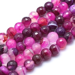 Natural Agate Beads, Dyed, Faceted Round, Hot Pink, 8mm, Hole: 1mm, about 48pcs/strand, 14.1 inch(36cm)