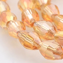 Couleur ab plaqués verre à facettes perles de riz brins, or, 6x4mm, Trou: 1mm, Environ 72 pcs/chapelet, 16 pouce